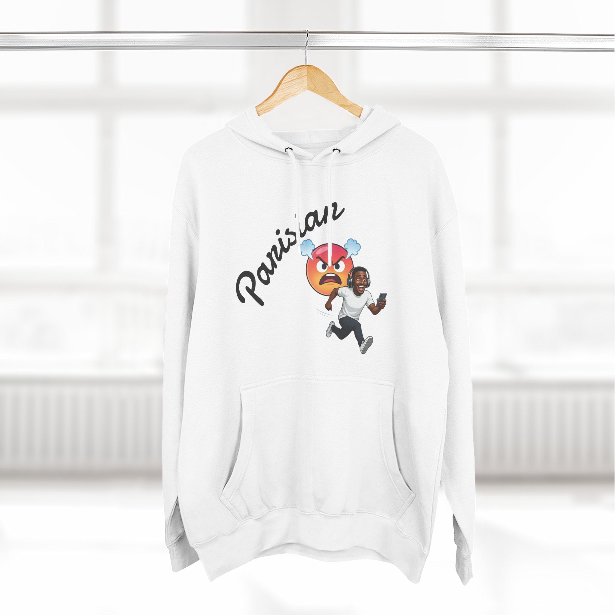 Angry Emoji Chase Hoodie — Funny Running Man Graphic Hoodie