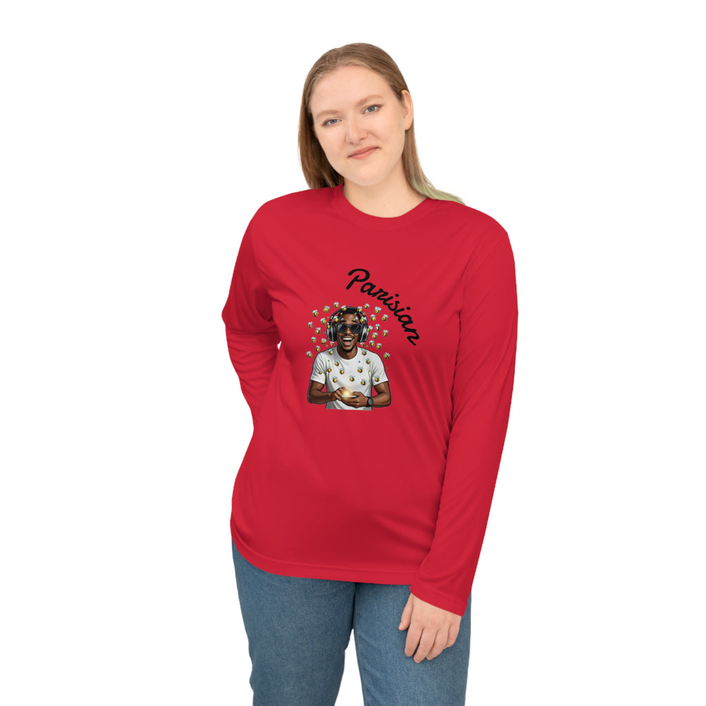 Graphic Long Sleeve Shirt — Smiling Man with Patterned Background