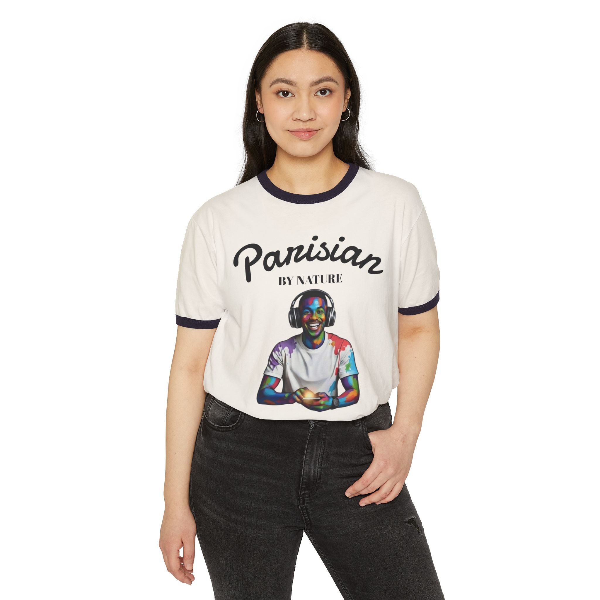 Parisian Vibes Ringer T‑Shirt — Colorful Portrait Tee