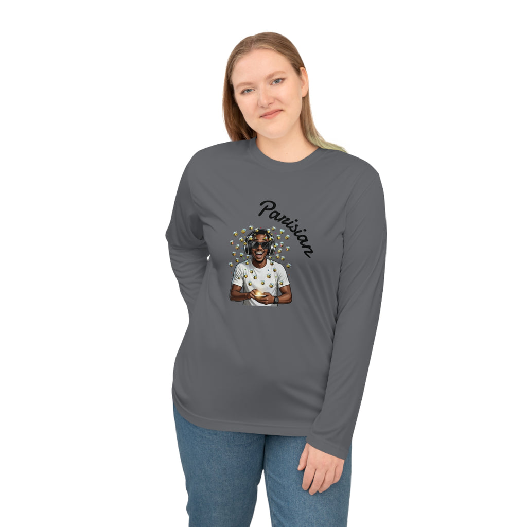 Graphic Long Sleeve Shirt — Smiling Man with Patterned Background