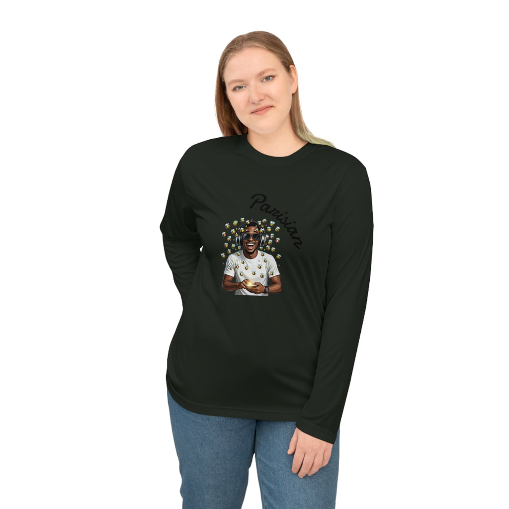 Graphic Long Sleeve Shirt — Smiling Man with Patterned Background