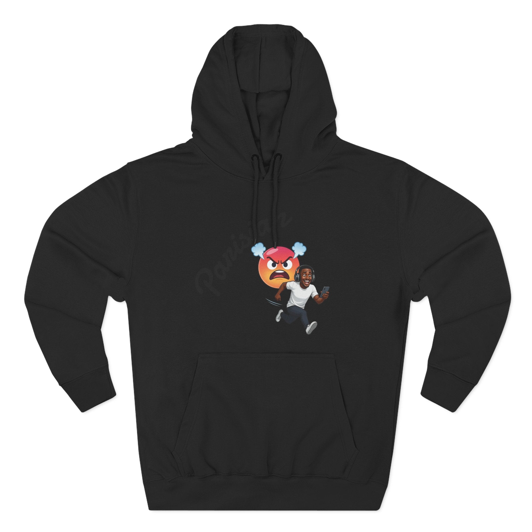 Angry Emoji Chase Hoodie — Funny Running Man Graphic Hoodie