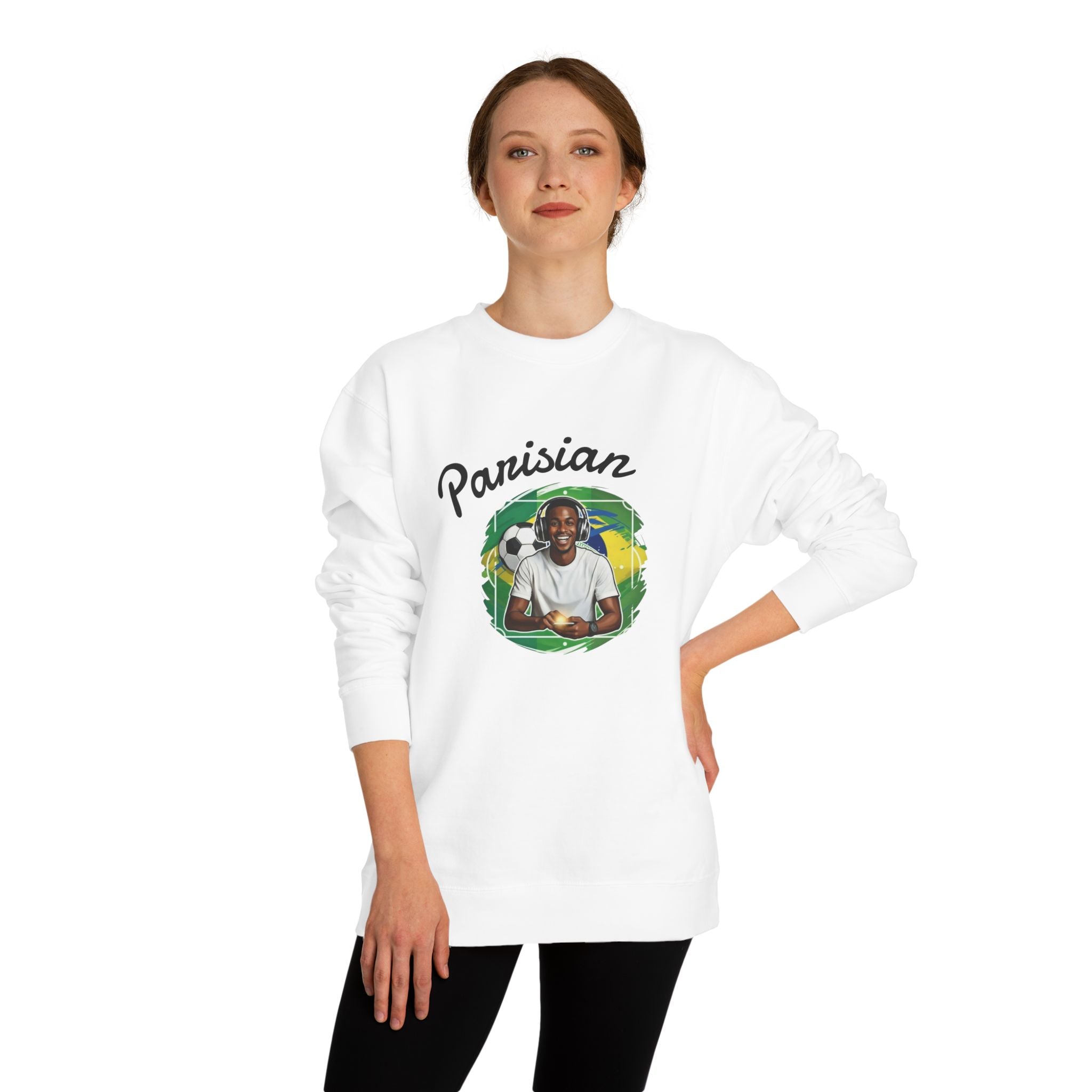 Brazil Soccer Fan Sweatshirt — Smiling Fan with Ball Graphic