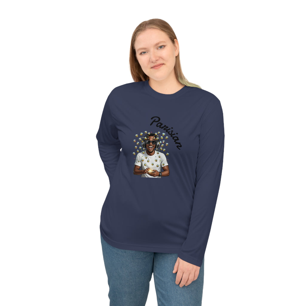 Graphic Long Sleeve Shirt — Smiling Man with Patterned Background