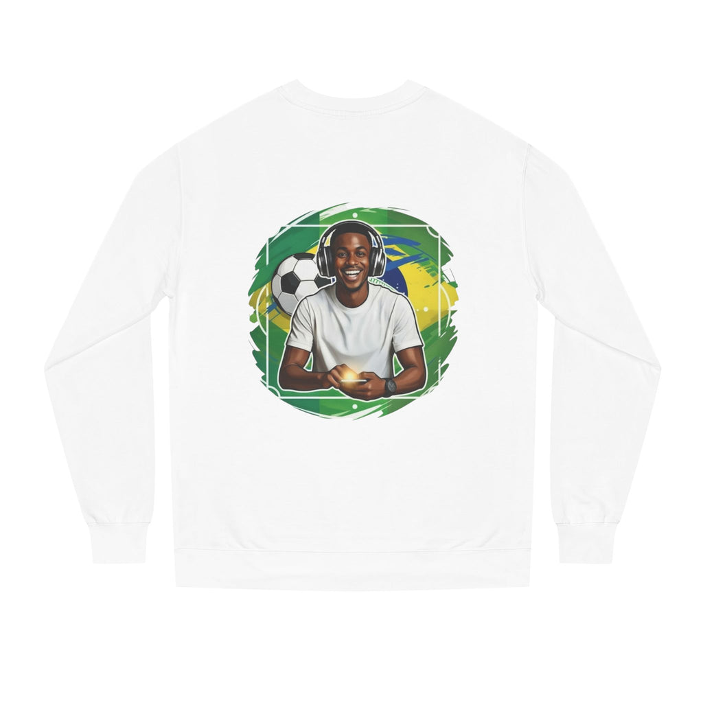Brazil Soccer Fan Sweatshirt — Smiling Fan with Ball Graphic