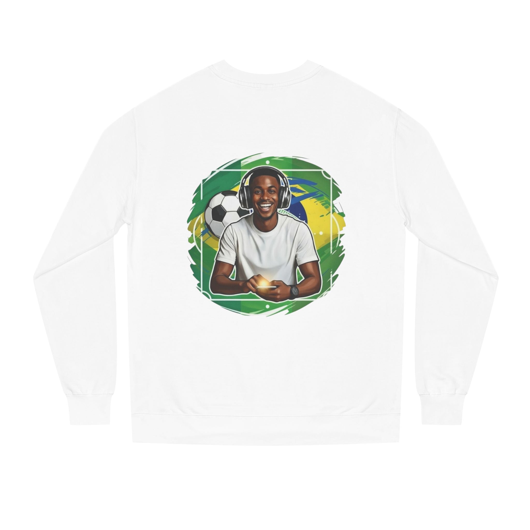 Brazil Soccer Fan Sweatshirt — Smiling Fan with Ball Graphic