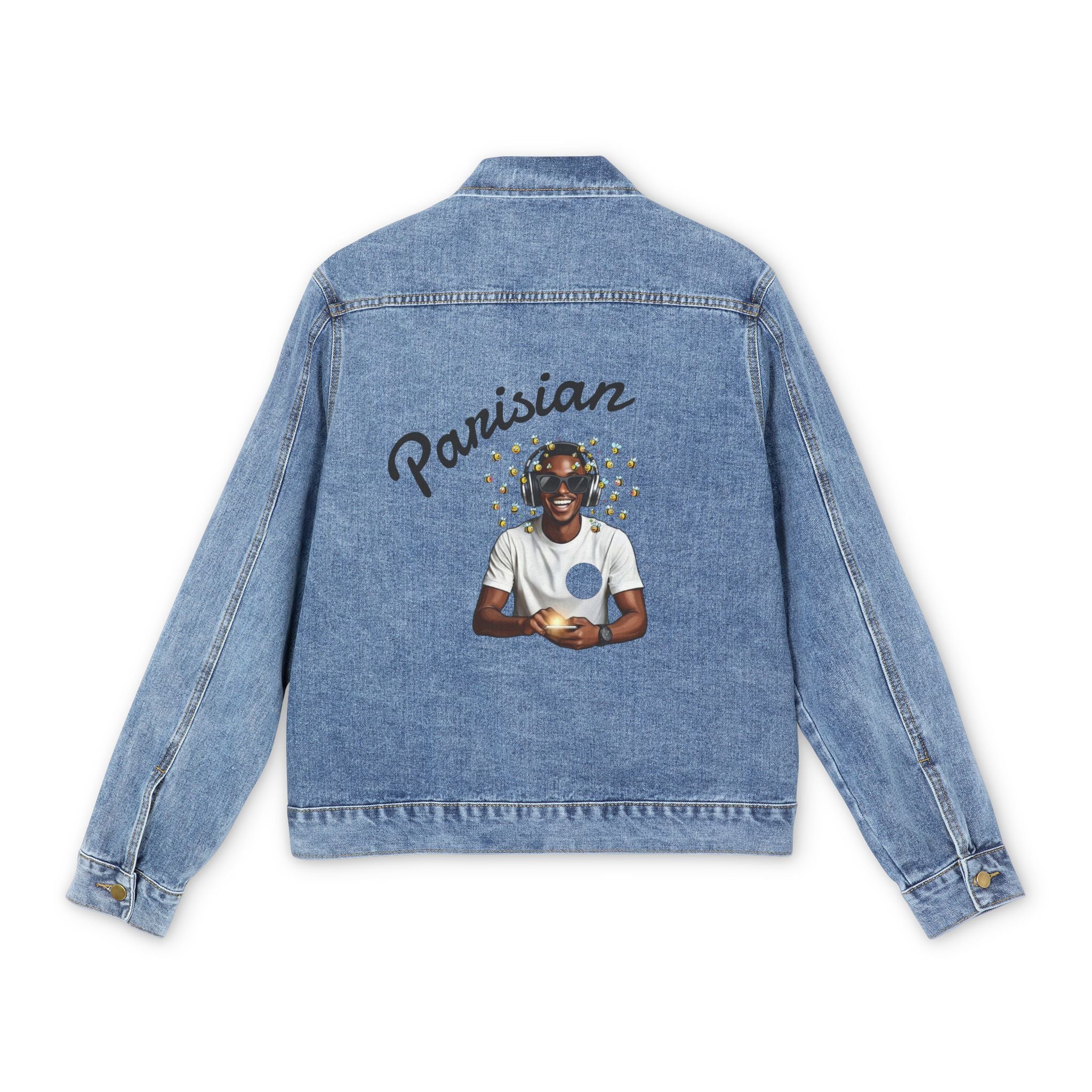 Denim Jacket — Smiling Astronaut Back Graphic Vintage-Style Men's Jean Jacket