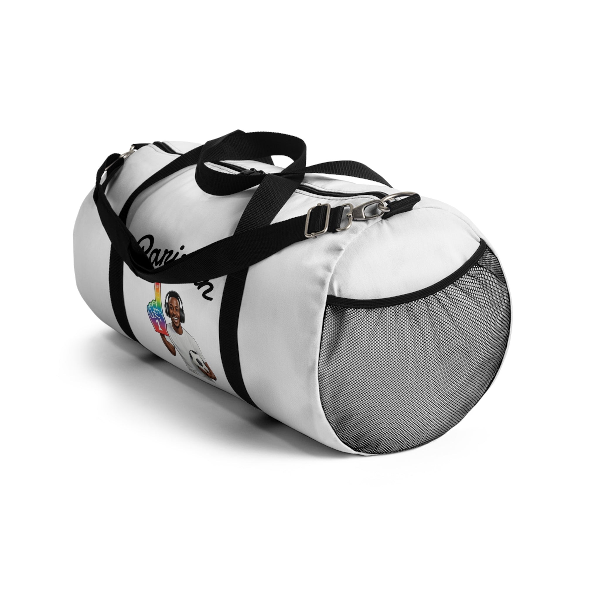 Parisian Soccer Duffel Bag — Travel Gym Bag with Soccer Player & Rainbow Ice Cream Graphic